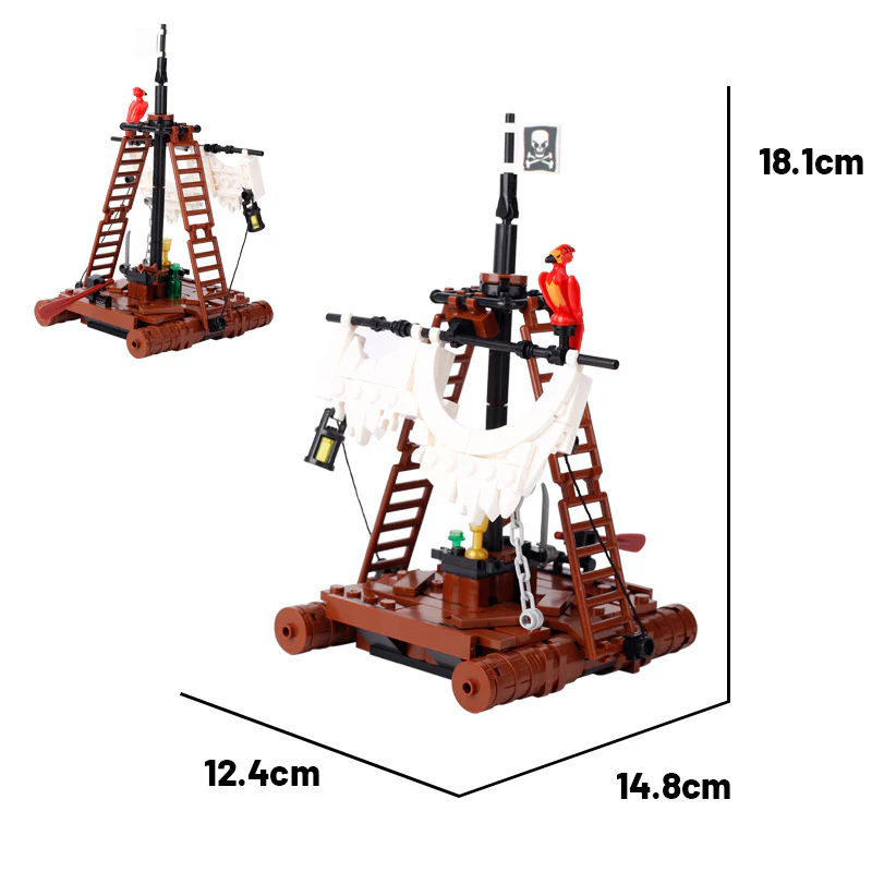 MOC medieval castle scene building pirate minifigures raft ship assembly - Image 2