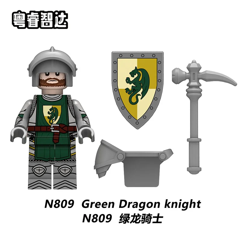 N809-810 Medieval series Green Dragon Knight Wolf Warrior minifigures - Image 2