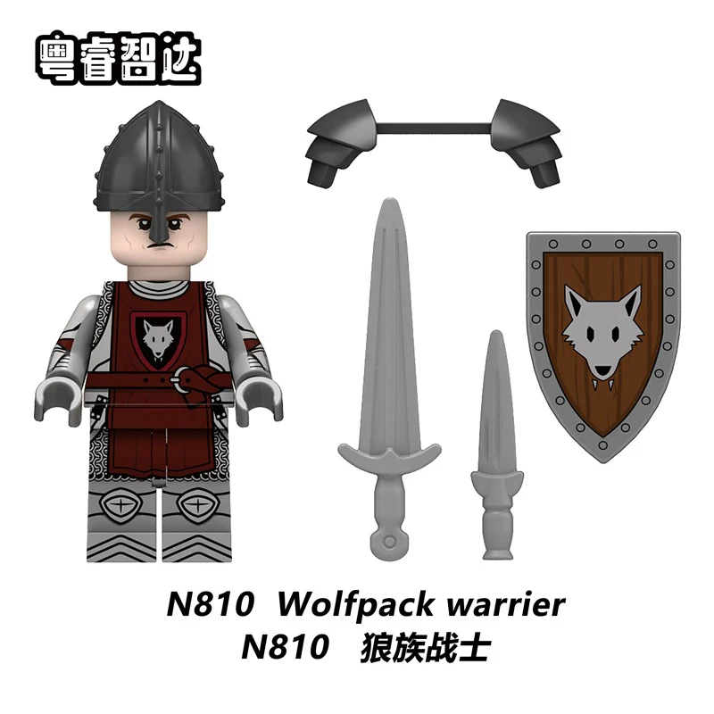 N809-810 Medieval series Green Dragon Knight Wolf Warrior minifigures - Image 3