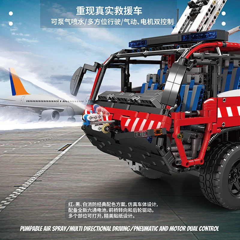 6653+pcs Mouldking 19004S Pneumatic airport fire extinguishing and rescue vehicle - Image 4