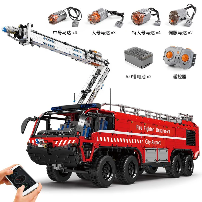 6653+pcs Mouldking 19004S Pneumatic airport fire extinguishing and rescue vehicle - Image 6