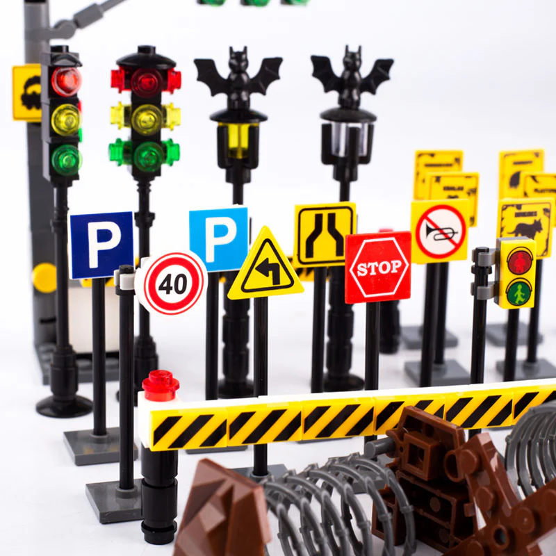 Urban traffic road signs, roadblocks, signals, street lights - Image 4