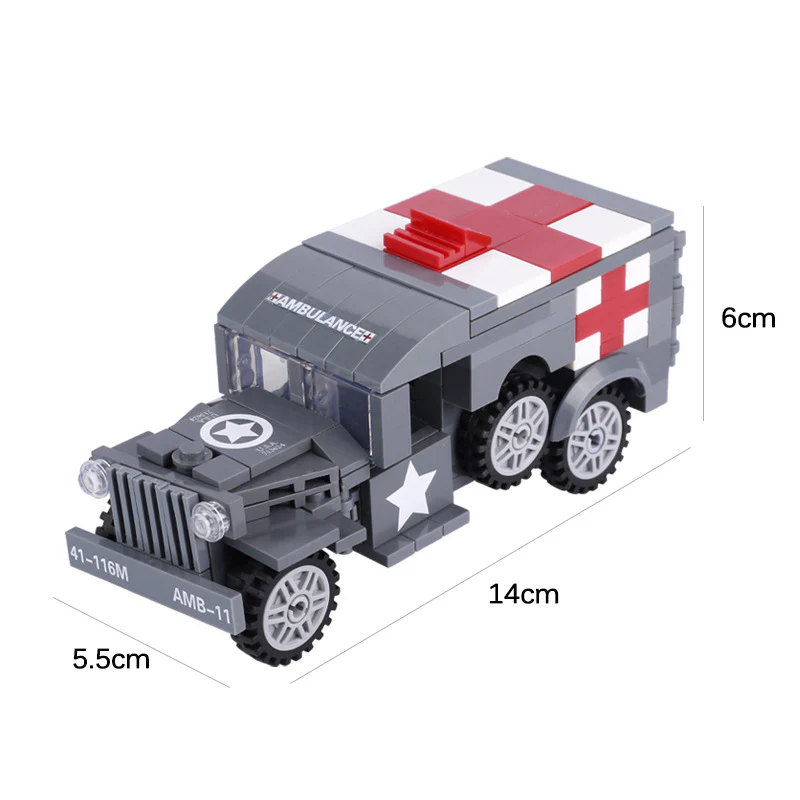World War II German and American military modern city minifigure ambulance medical vehicle lightning truck - Image 4