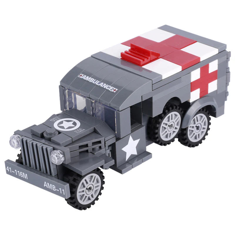 World War II German and American military modern city minifigure ambulance medical vehicle lightning truck - Image 5