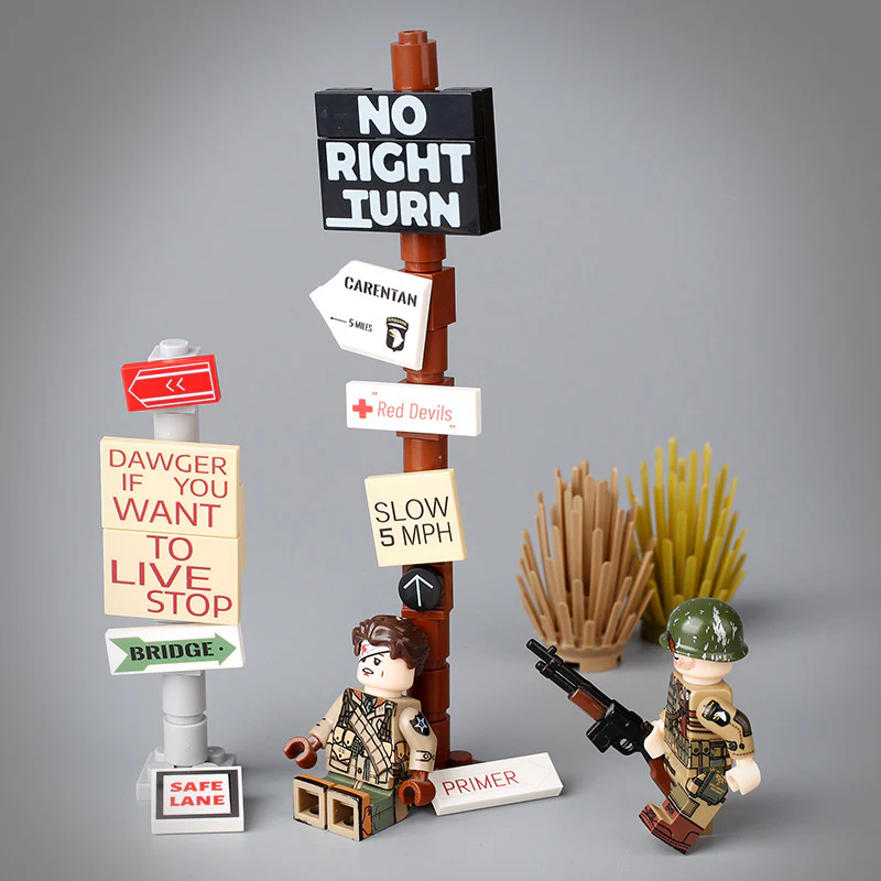 World War II Military War Soviet German Soldiers Minifigures Road Signs Map - Image 2