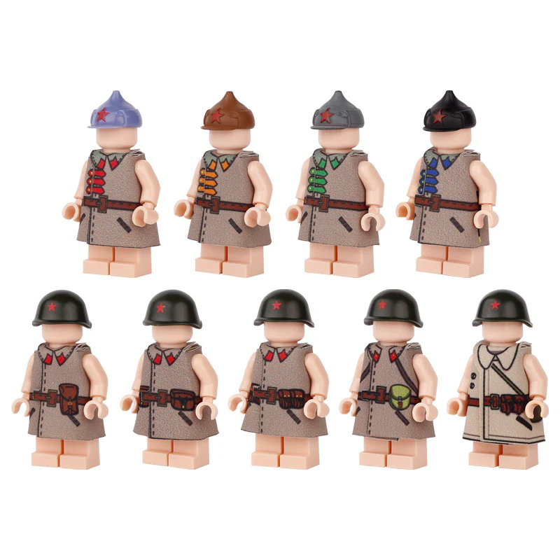 WWII German, American, French and Soviet Military Soldier Minifigures Coat and Cape - Image 2