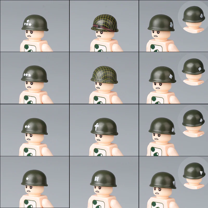 WWII US Army Officer Soldier Minifigure Helmet Weapon 5PCS - Image 2